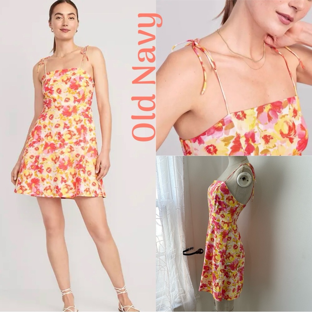 Floral Fit & Flare Tie-Shoulder Mini Cami Dress